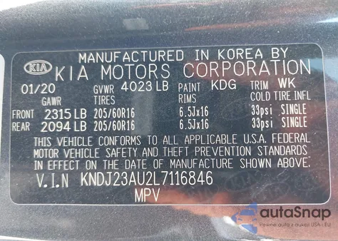 2020 Kia Soul Lx из США, поврежденный, VIN KNDJ23AU2L7116846